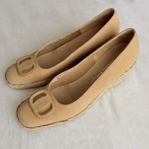 Ferragamo Espadrille Wedgies Shoes Sand Suede Size 8B